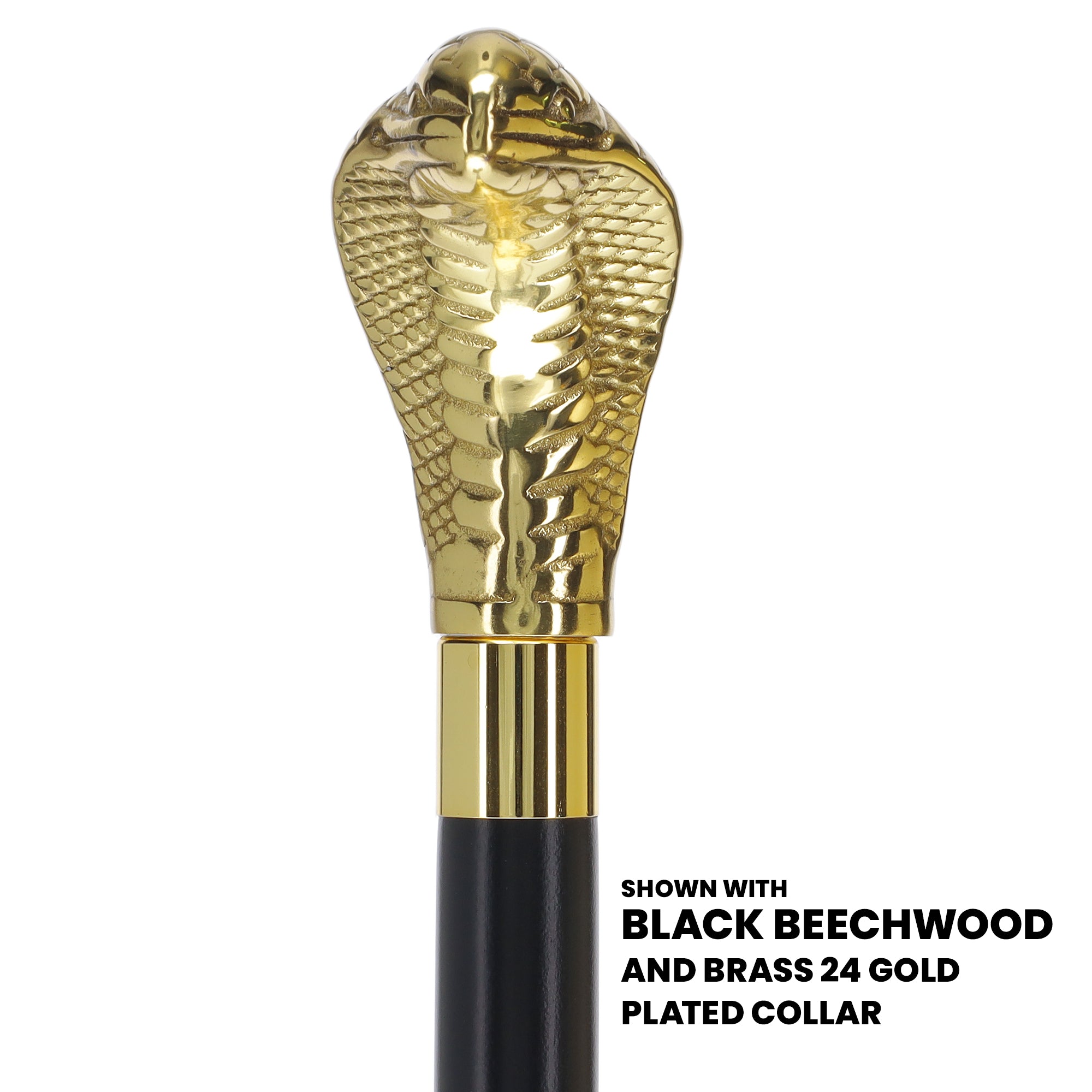Premium Brass Snake Handle Walking Cane: Custom Shaft & Collar