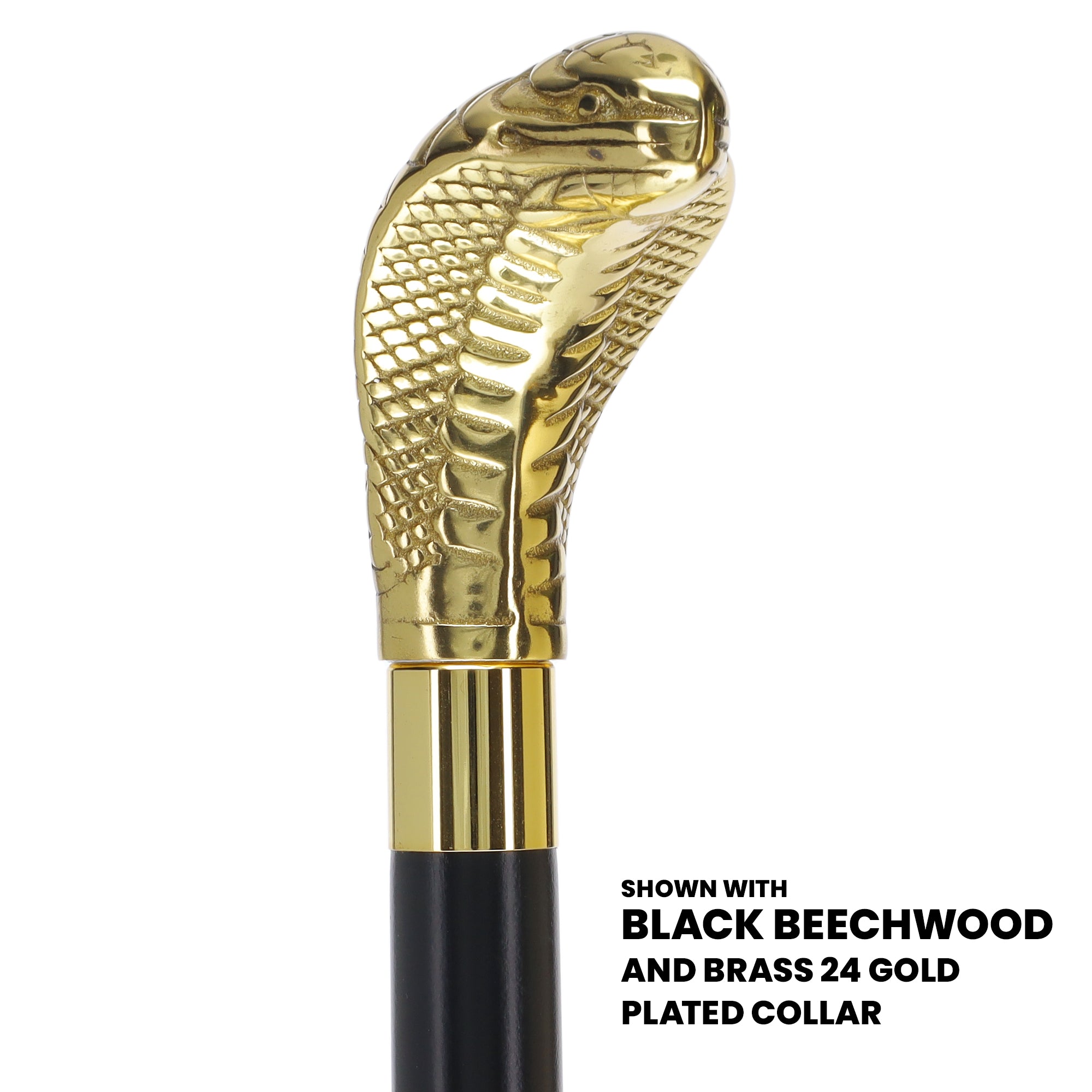 Premium Brass Snake Handle Walking Cane: Custom Shaft & Collar