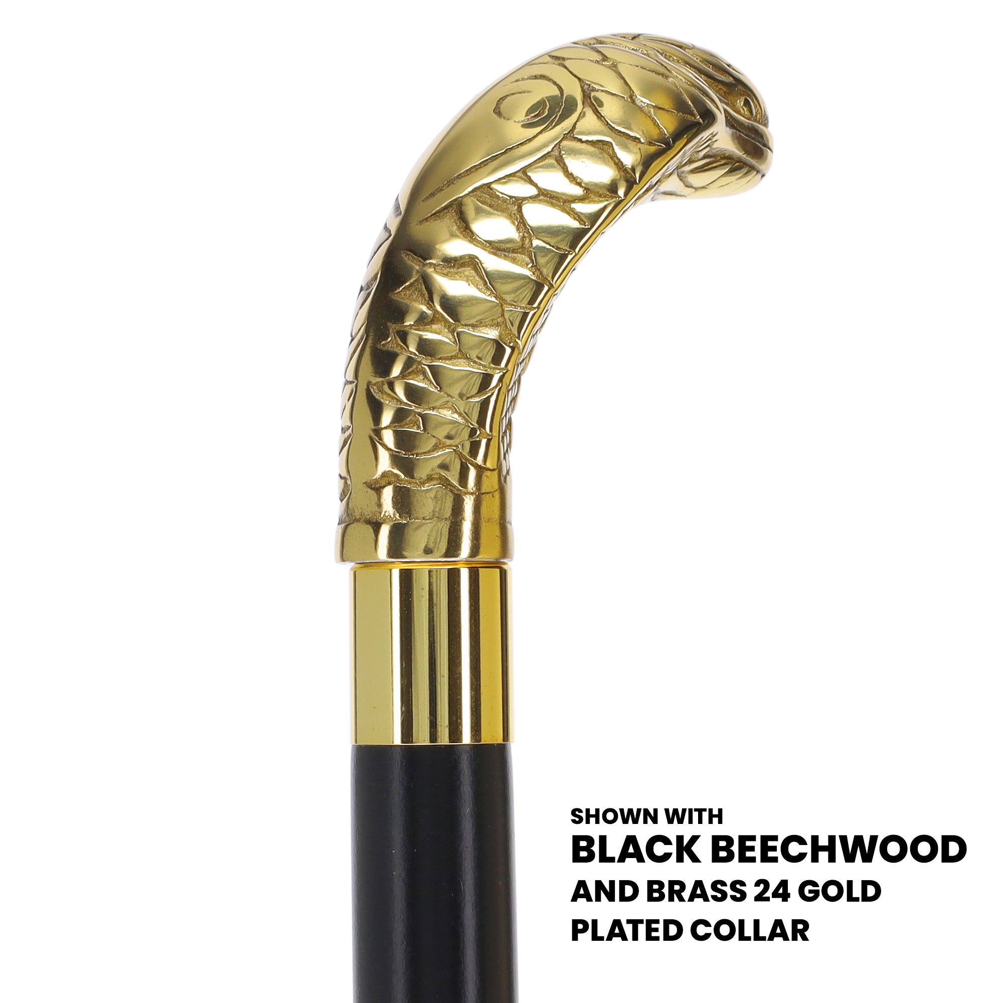 Premium Brass Snake Handle Walking Cane: Custom Shaft & Collar