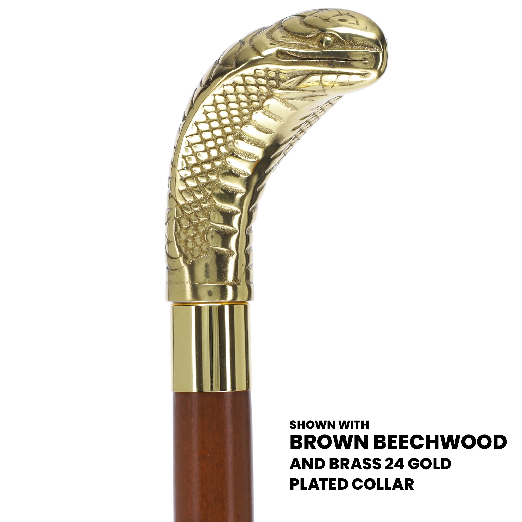 Premium Brass Snake Handle Walking Cane: Custom Shaft & Collar