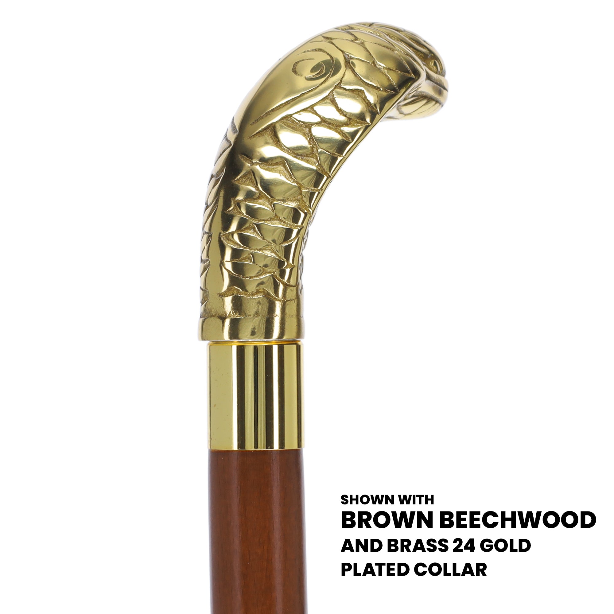 Premium Brass Snake Handle Walking Cane: Custom Shaft & Collar