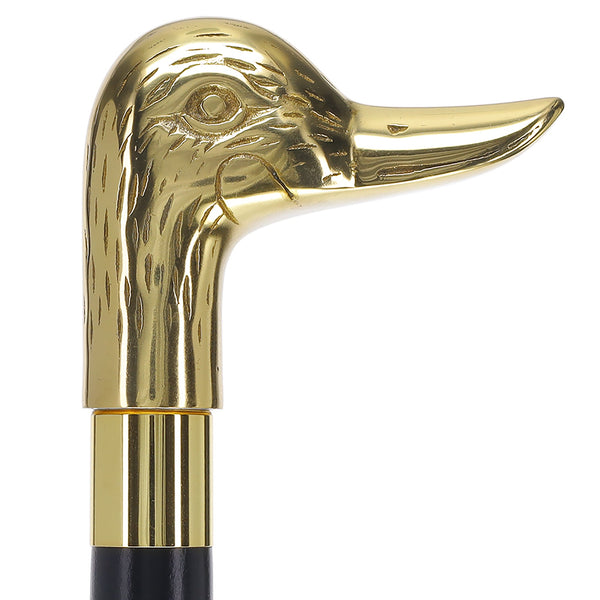 Scratch and Dent Brass Duck Handle Walking Cane w/ Ash Shaft and Aluminum Gold Collar V2152