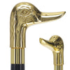 Scratch and Dent Brass Duck Handle Walking Cane w/ Ash Shaft and Aluminum Gold Collar V2152