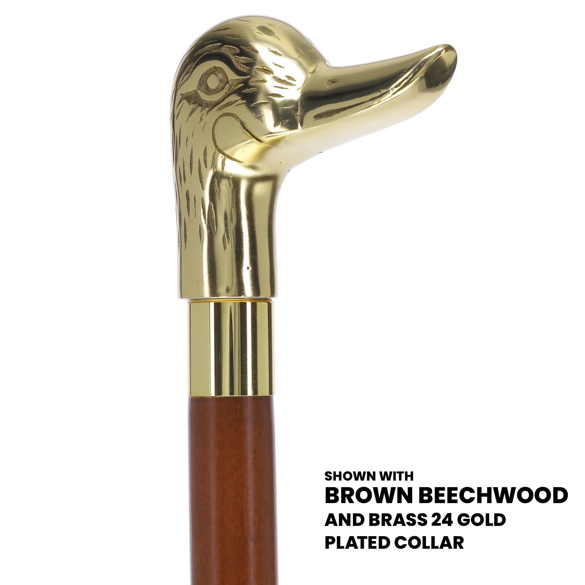Premium Brass Duck Handle Walking Cane: Custom Shaft & Collar