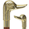 Scratch and Dent Brass Duck Handle Walking Cane w/ Ash Shaft and Aluminum Gold Collar V2152