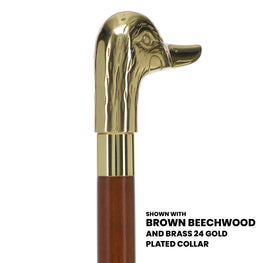 Scratch and Dent Brass Duck Handle Walking Cane w/ Ash Shaft and Aluminum Gold Collar V2152