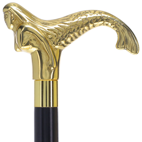 Brass Mermaid Handle Walking Cane w/ Custom Shaft and Collar
