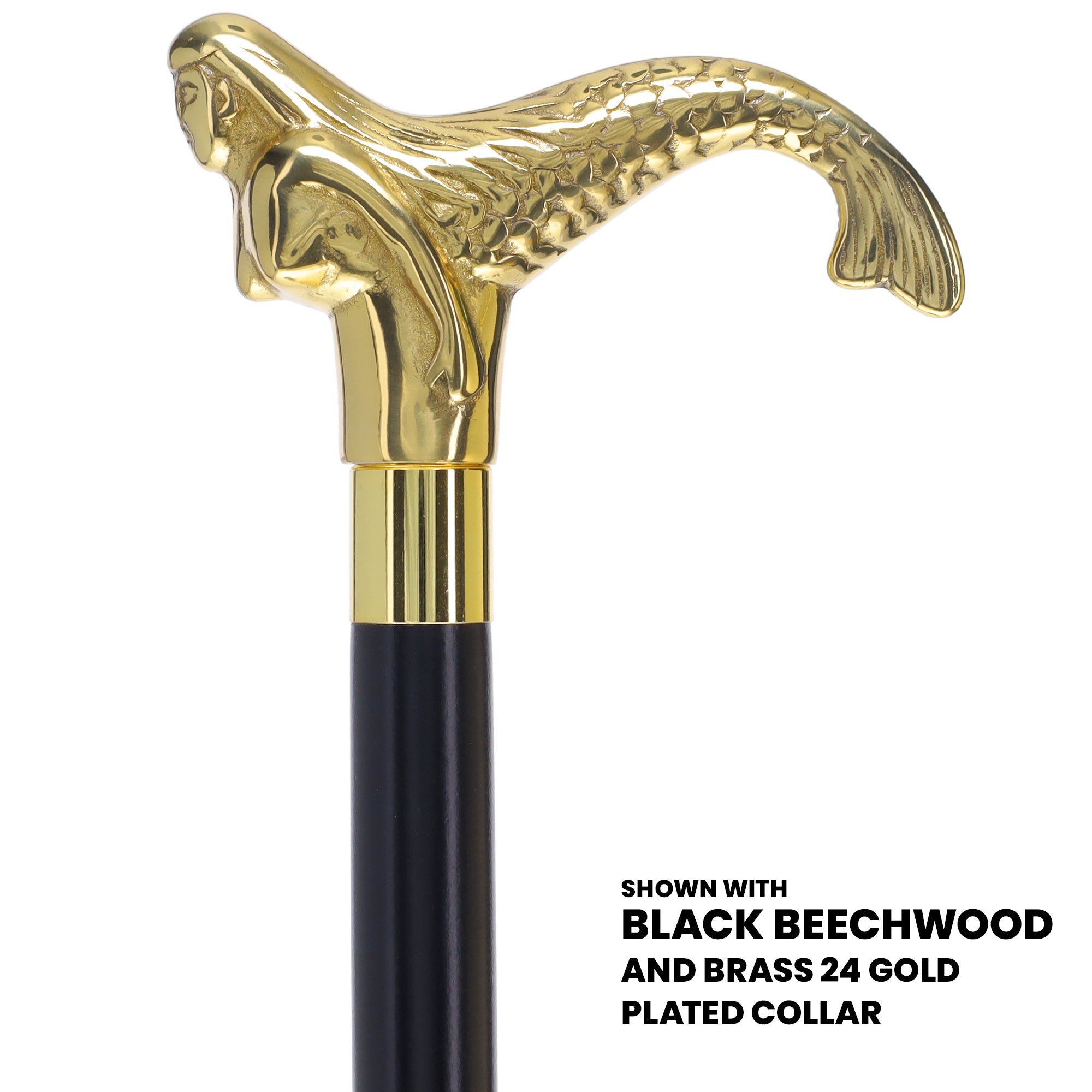 Brass Mermaid Handle Walking Cane w/ Custom Shaft and Collar
