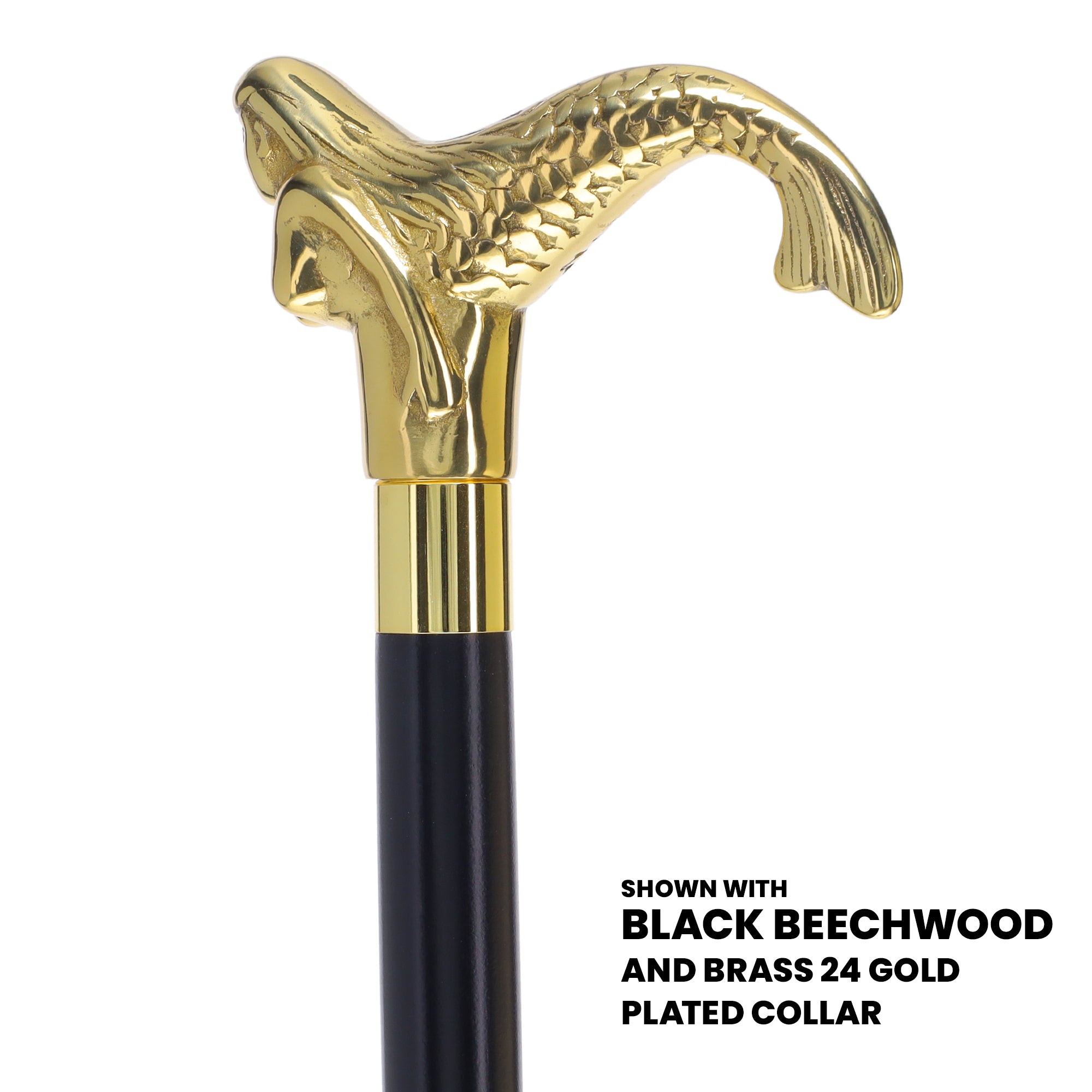 Brass Mermaid Handle Walking Cane w/ Custom Shaft and Collar