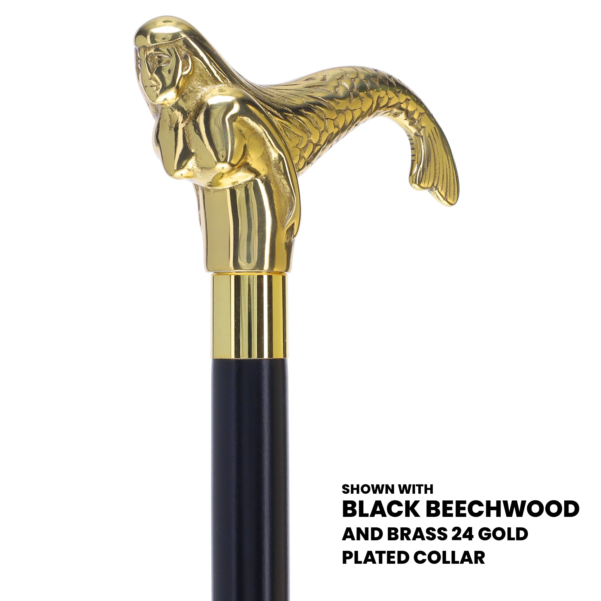 Brass Mermaid Handle Walking Cane w/ Custom Shaft and Collar
