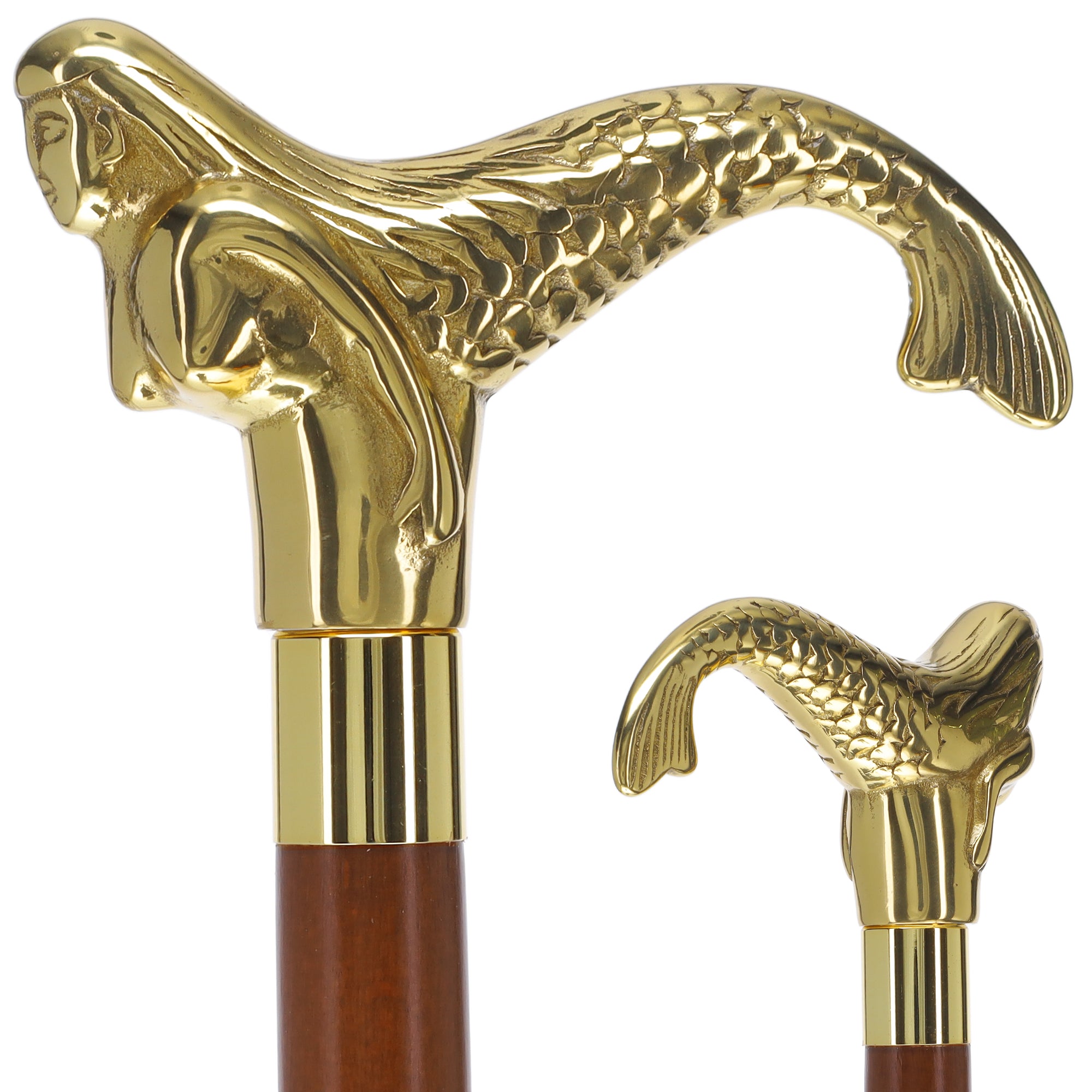 Brass Mermaid Handle Walking Cane w/ Custom Shaft and Collar
