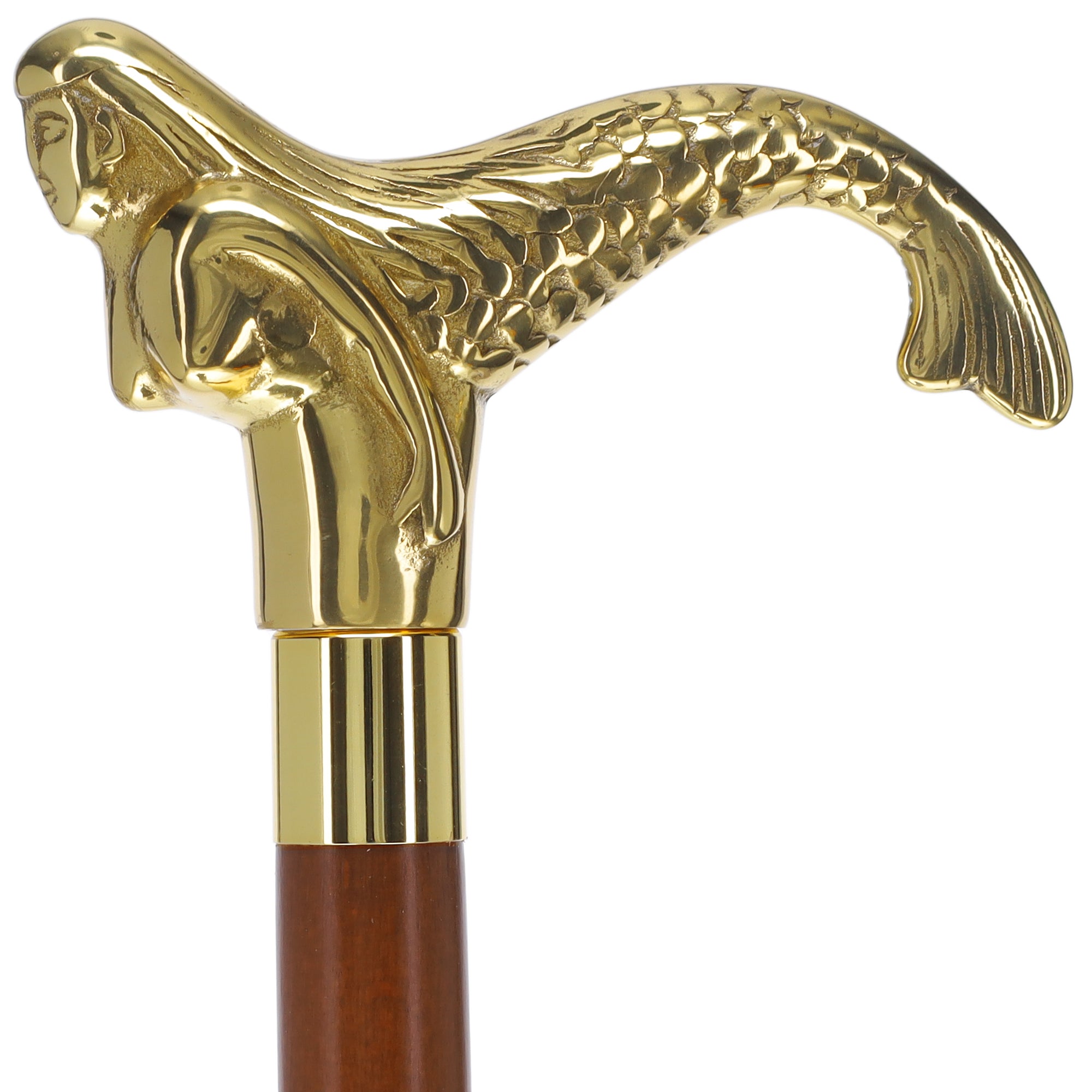 Brass Mermaid Handle Walking Cane w/ Custom Shaft and Collar