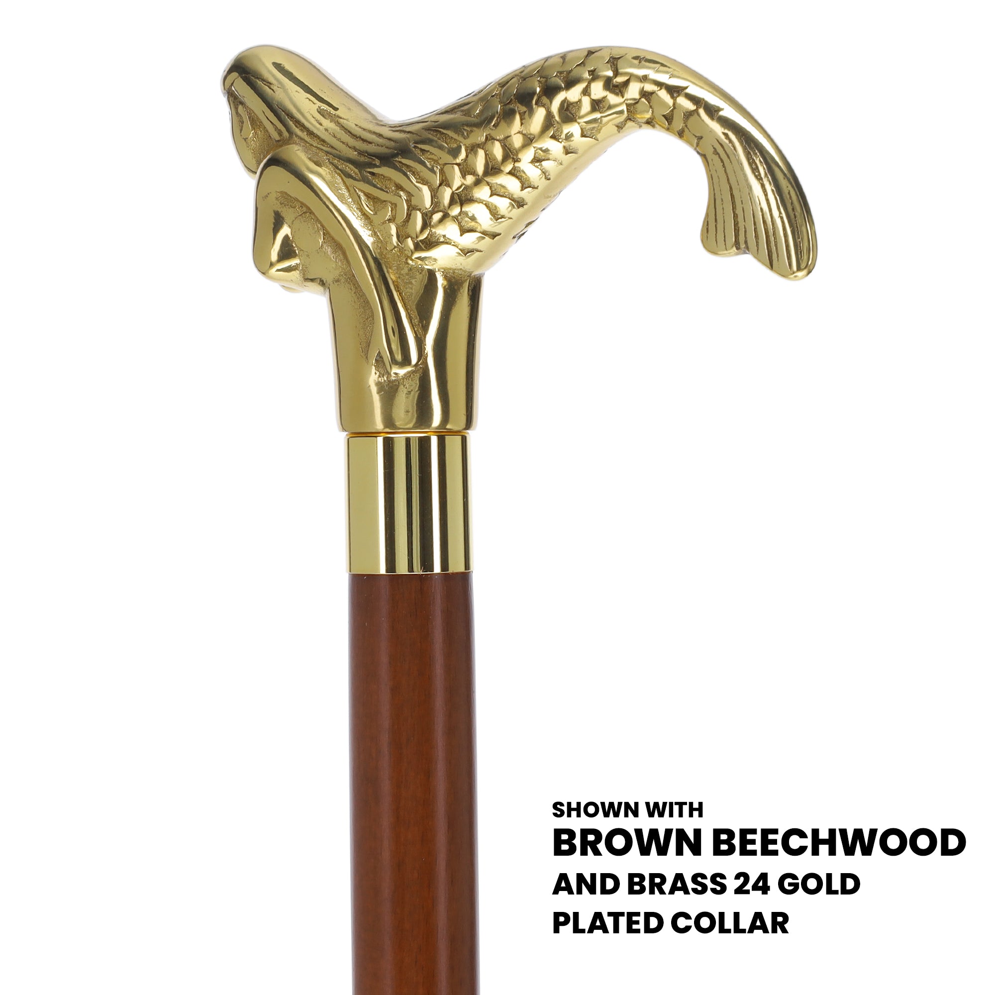 Brass Mermaid Handle Walking Cane w/ Custom Shaft and Collar