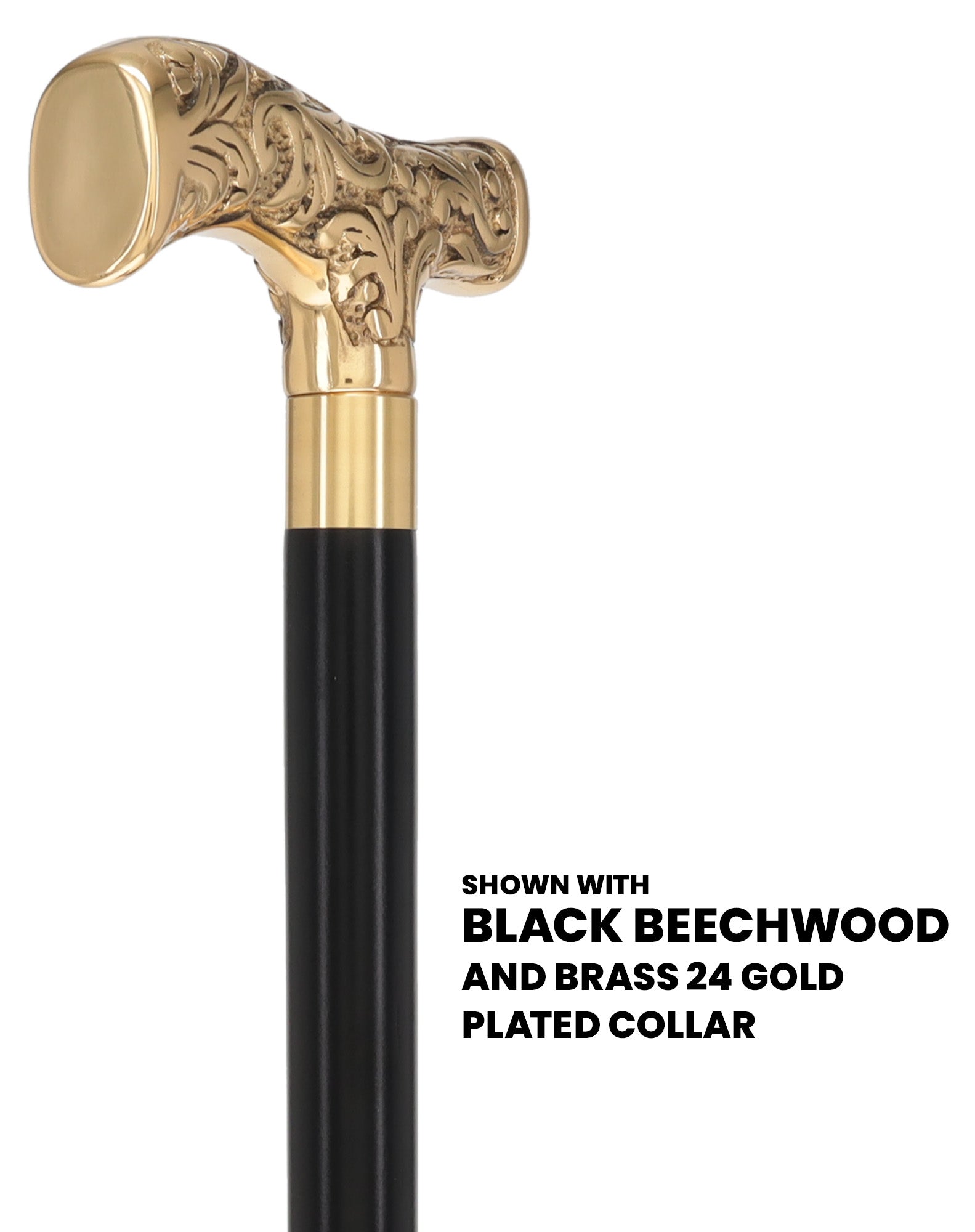 Premium Brass T-shaped Handle Walking Cane: Custom Shaft & Collar