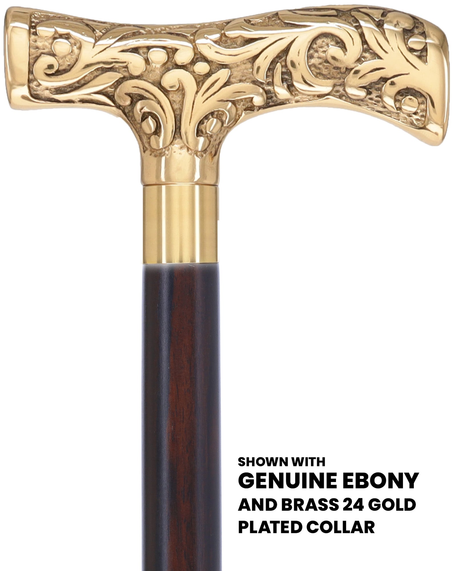 Premium Brass T-shaped Handle Walking Cane: Custom Shaft & Collar