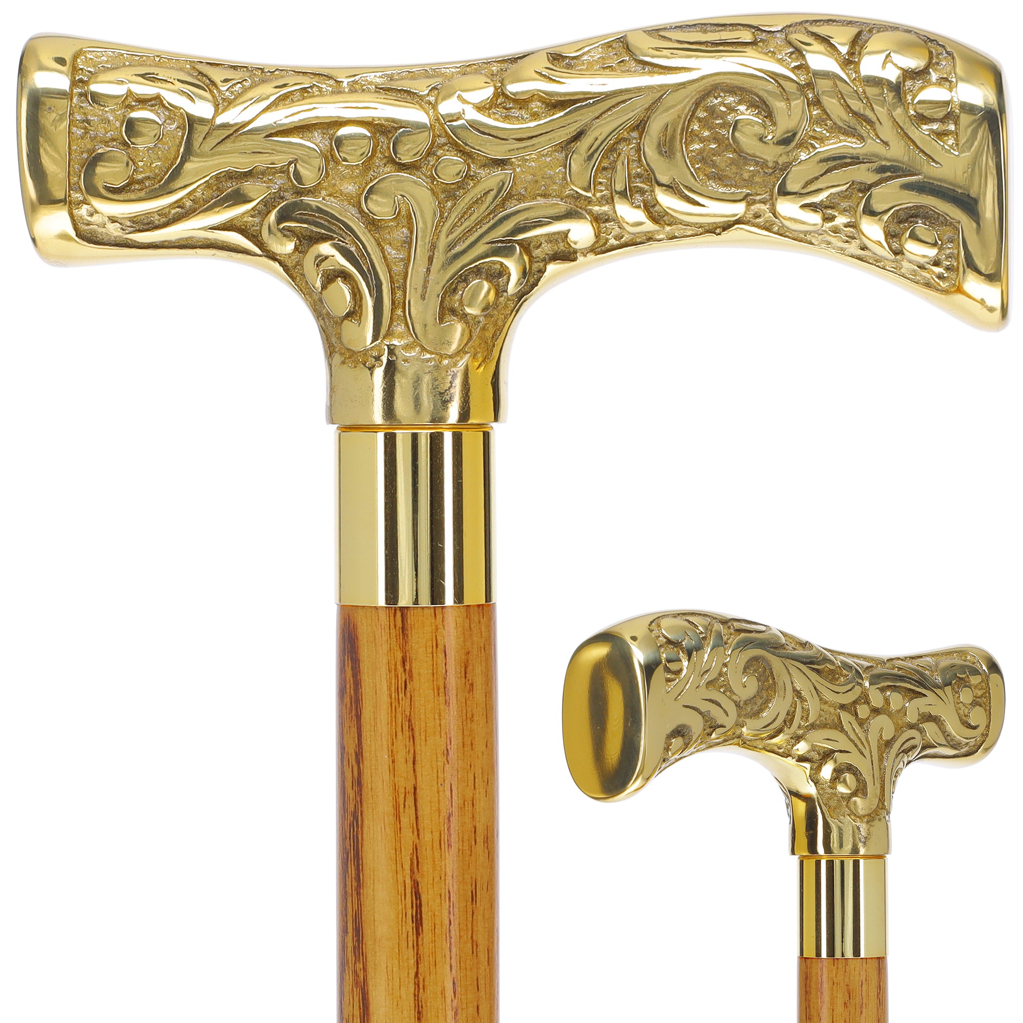 Premium Brass T-shaped Handle Walking Cane: Custom Shaft & Collar