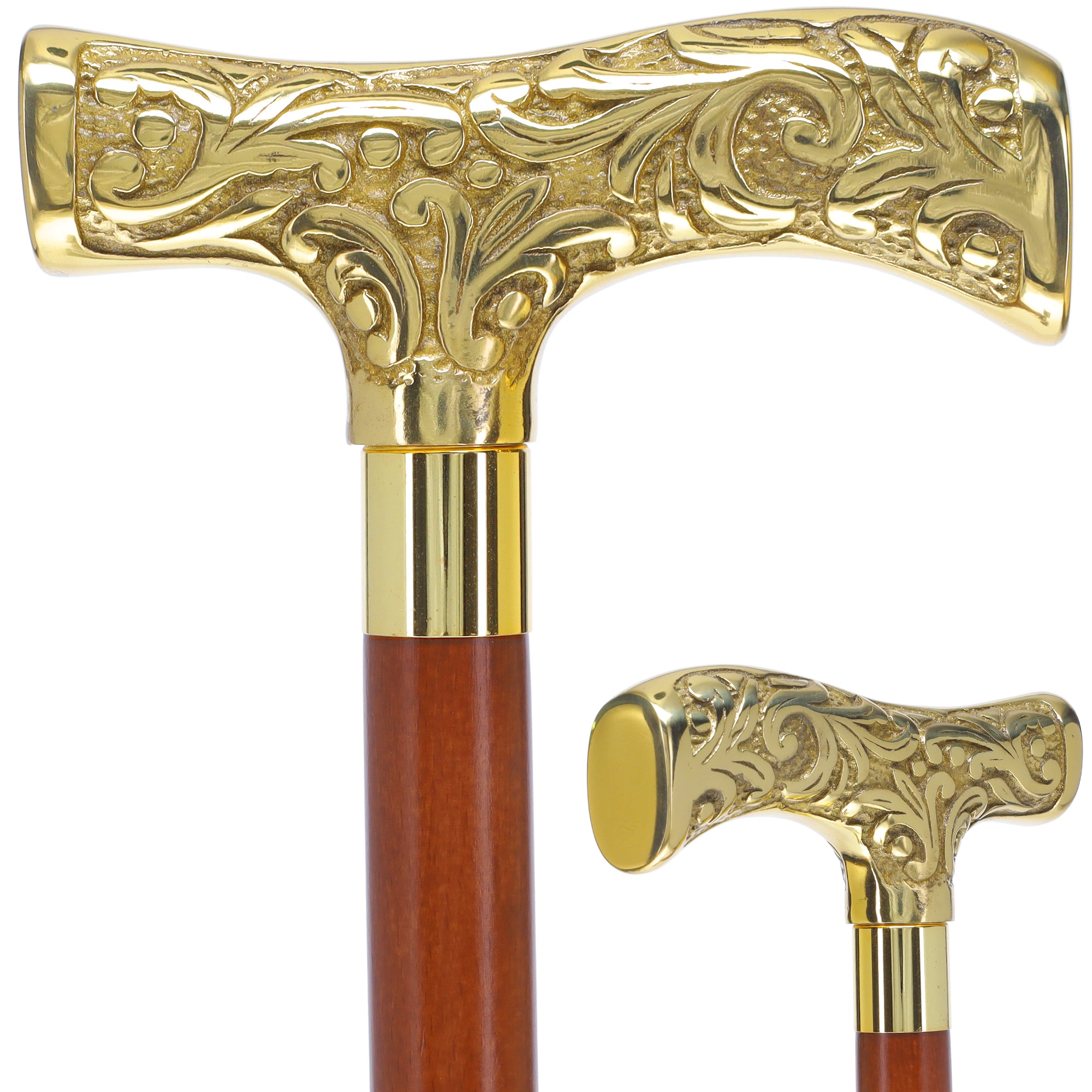 Premium Brass T-shaped Handle Walking Cane: Custom Shaft & Collar