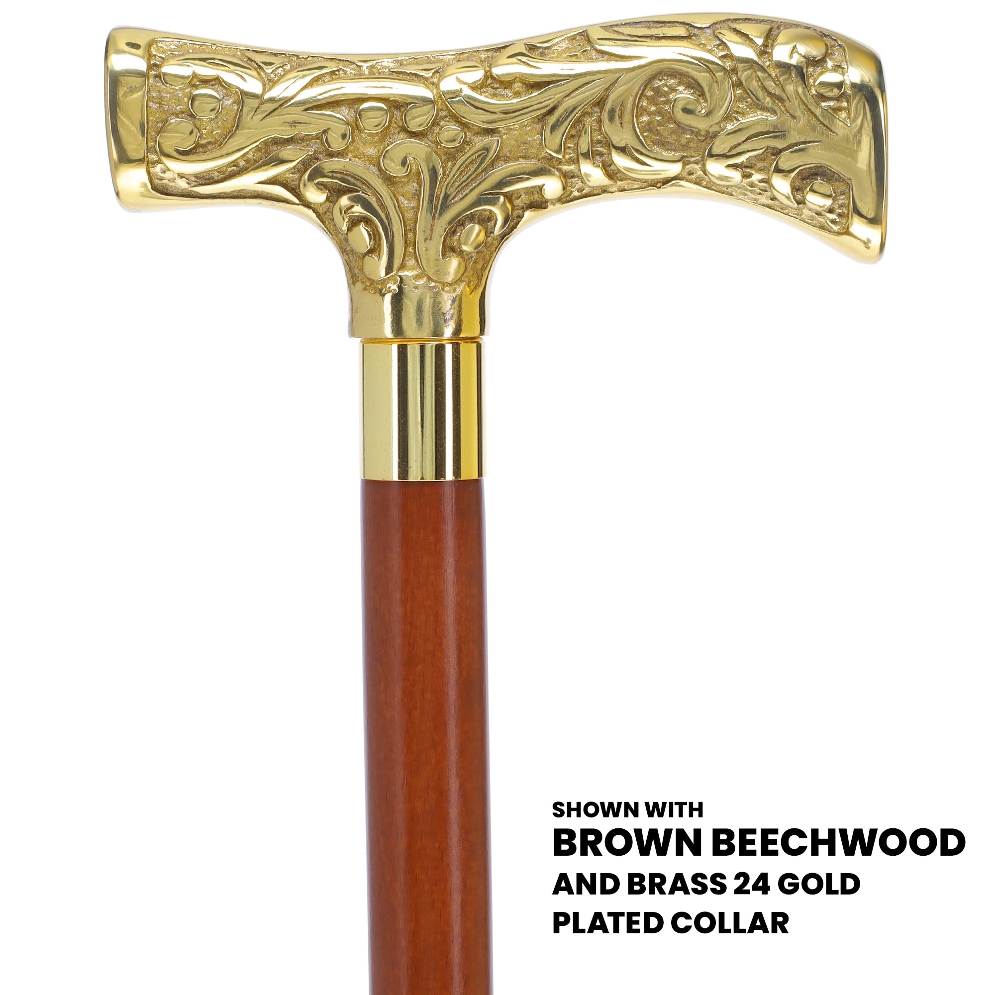Premium Brass T-shaped Handle Walking Cane: Custom Shaft & Collar