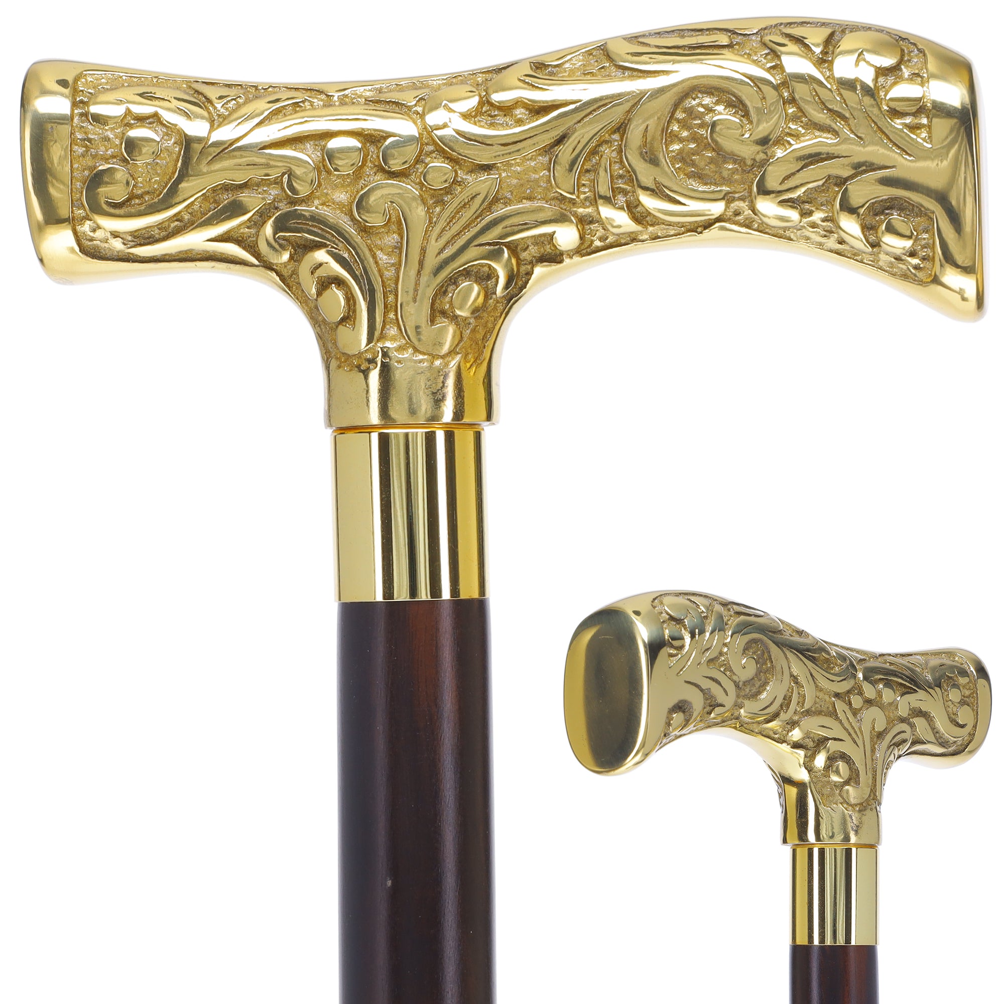 Premium Brass T-shaped Handle Walking Cane: Custom Shaft & Collar