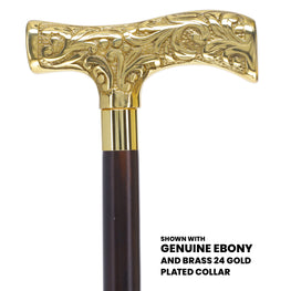 Brass T Shaped Handle Walking Cane w/ Custom Shaft and Collar