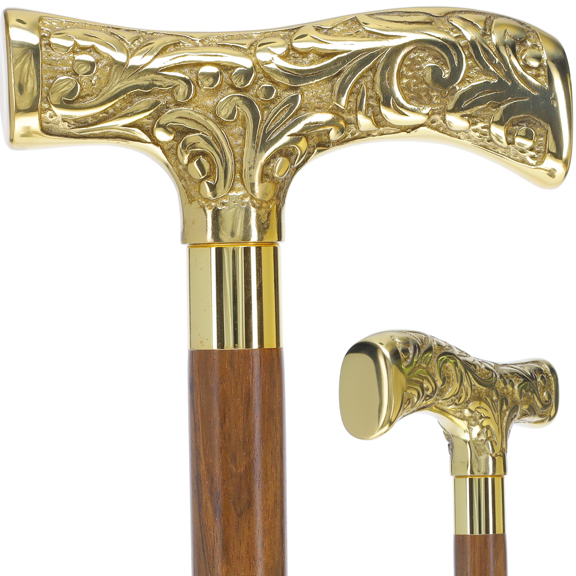 Premium Brass T-shaped Handle Walking Cane: Custom Shaft & Collar