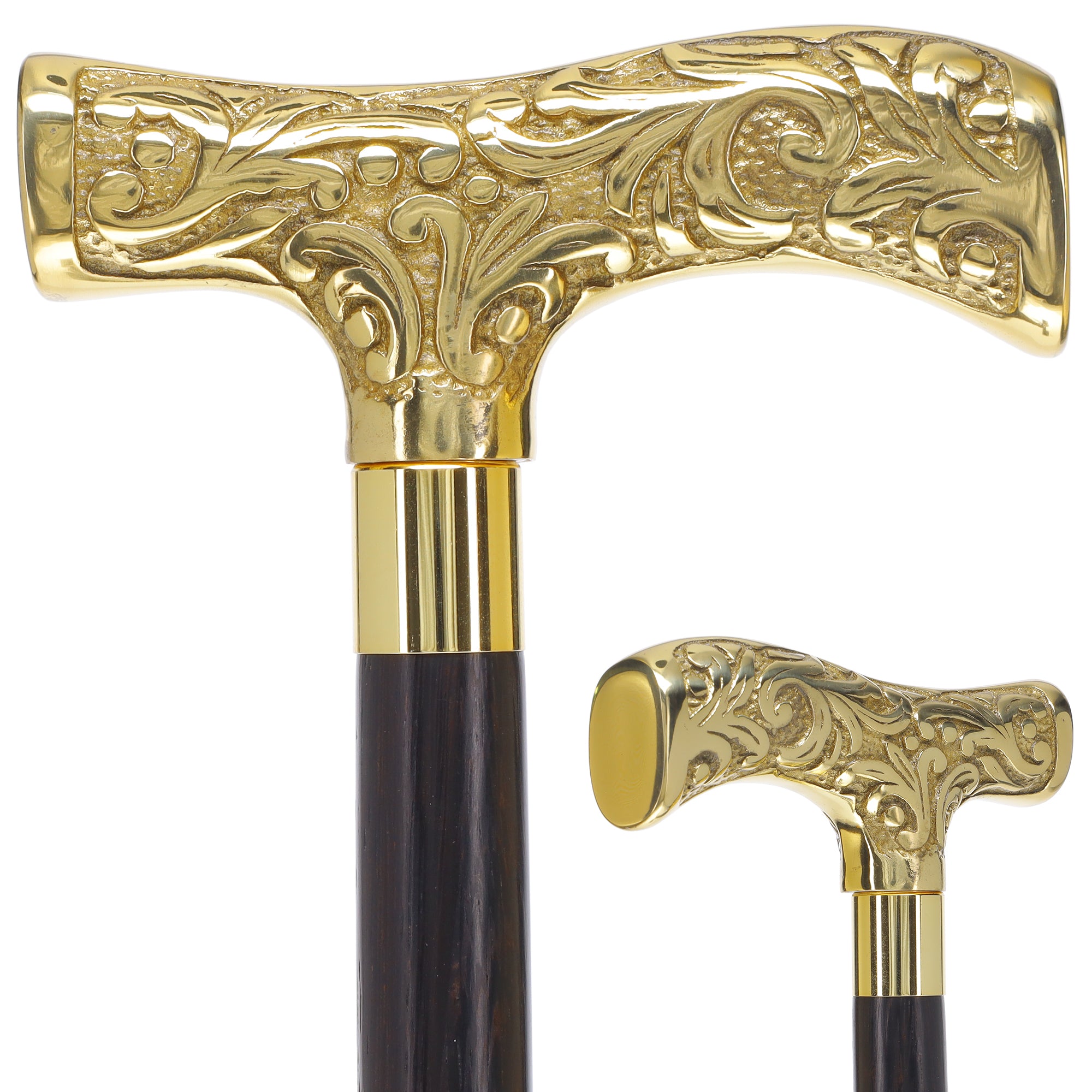 Premium Brass T-shaped Handle Walking Cane: Custom Shaft & Collar