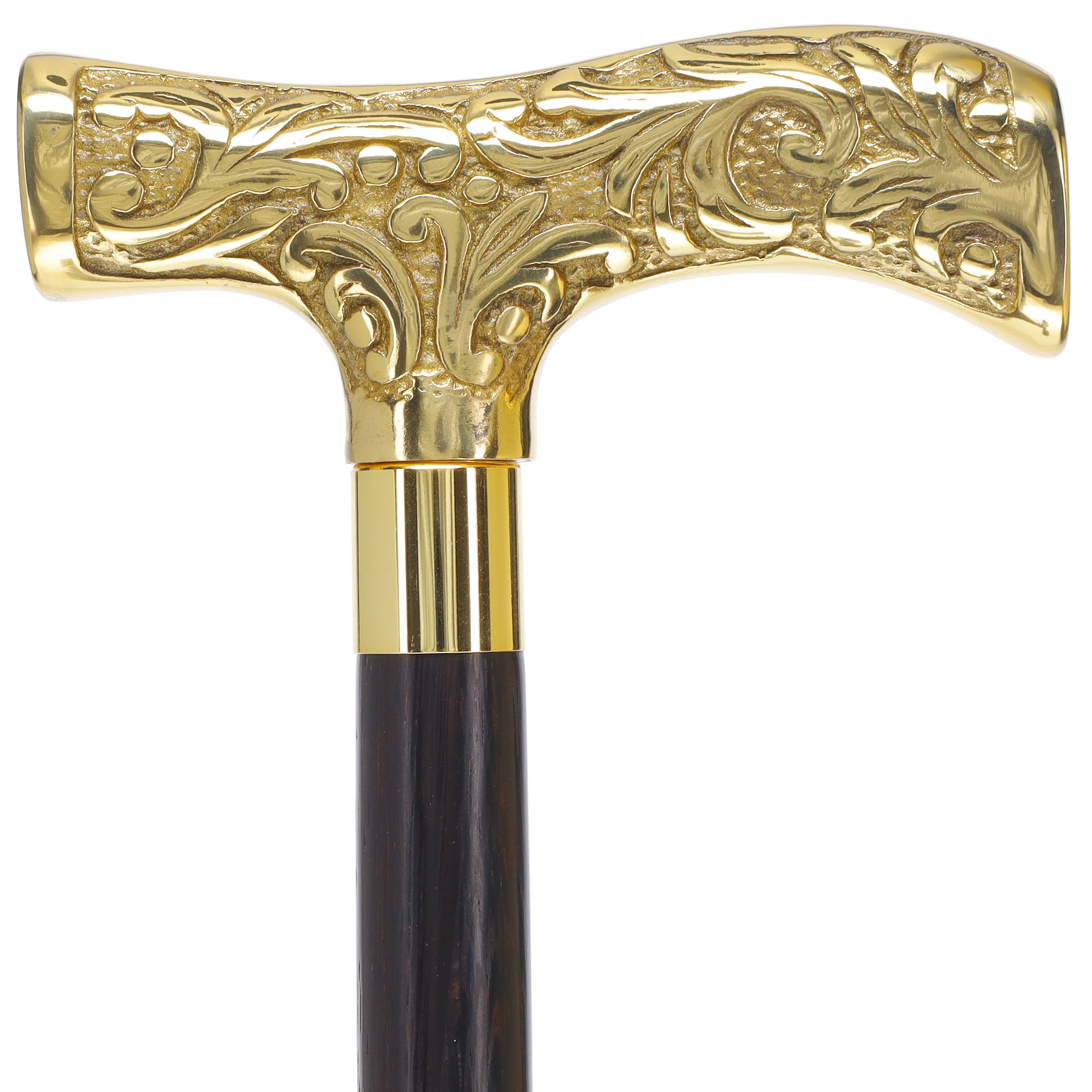 Premium Brass T-shaped Handle Walking Cane: Custom Shaft & Collar