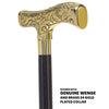 Scratch and Dent Brass T Shaped Handle Walking Cane w/ Wenge Shaft and Brass Gold Collar V3205