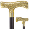 Scratch and Dent Brass T Shaped Handle Walking Cane w/ Wenge Shaft and Brass Gold Collar V3205