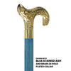 Scratch and Dent Brass Derby Handle Walking Cane w/ Blue Stained Ash Shaft & Aluminum Gold Collar V3169