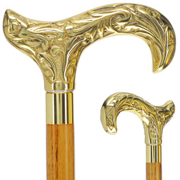 Brass Derby Handle Walking Cane w/ Custom Color Stained Ash Shaft & Collar