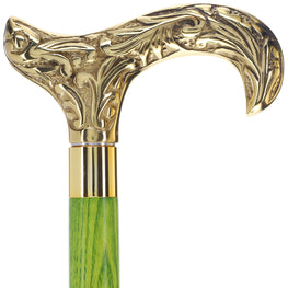Brass Derby Handle Walking Cane w/ Custom Color Stained Ash Shaft & Collar
