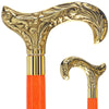 Scratch and Dent Brass Derby Handle Walking Cane w/ Blue Stained Ash Shaft & Aluminum Gold Collar V3169