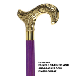 Scratch and Dent Brass Derby Handle Walking Cane w/ Blue Ash Shaft & Brass Gold Collar V2139