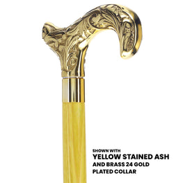 Scratch and Dent Brass Derby Handle Walking Cane w/ Blue Ash Shaft & Brass Gold Collar V2139