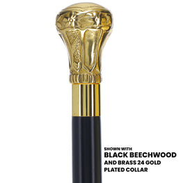 Scratch and Dent Brass Knob Handle Walking Cane w/ Brown Beechwood Shaft and Aluminum Gold Collar V3149