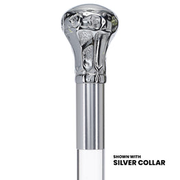Chrome Brass Knob Handle Cane: Clear Lucite Shaft & Collar