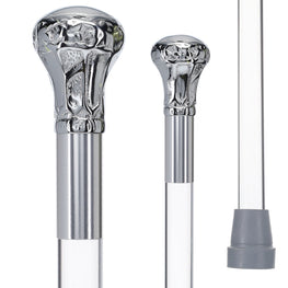 Scratch and Dent Chrome Plated Knob Handle Walking Cane w/ Lucite Shaft & Silver Collar V3193