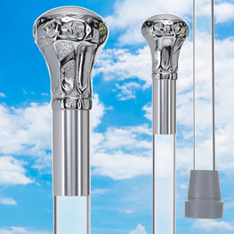 Scratch and Dent Chrome Plated Knob Handle Walking Cane w/ Lucite Shaft & Silver Collar V3193