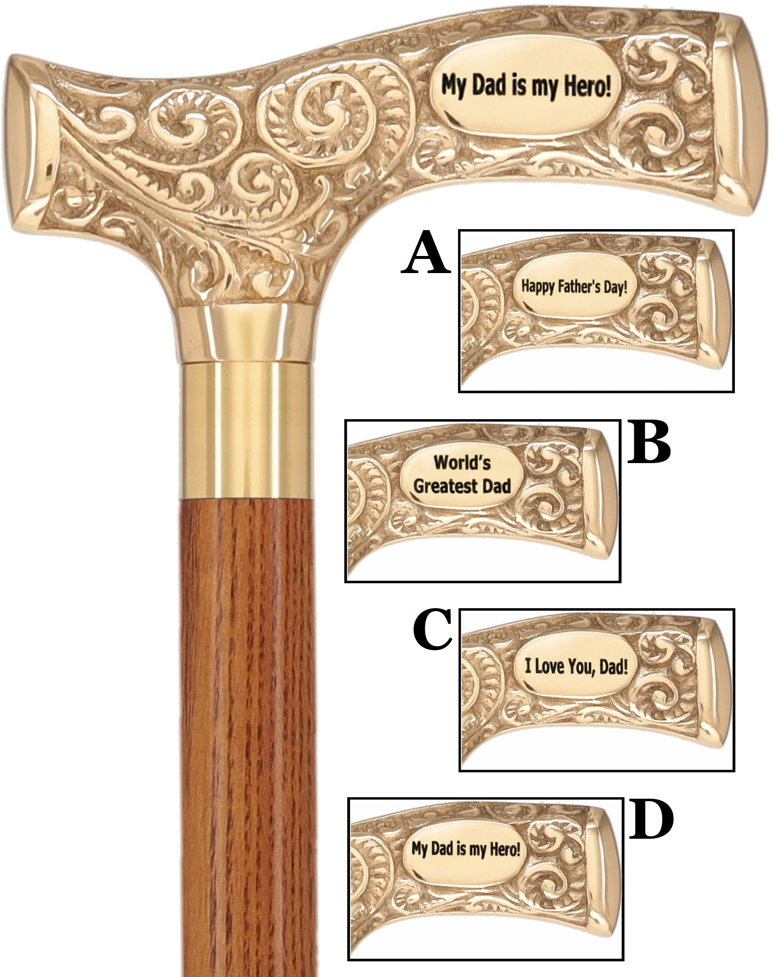 Father's Day Engraved Premium Brass Fritz Handle Walking Cane