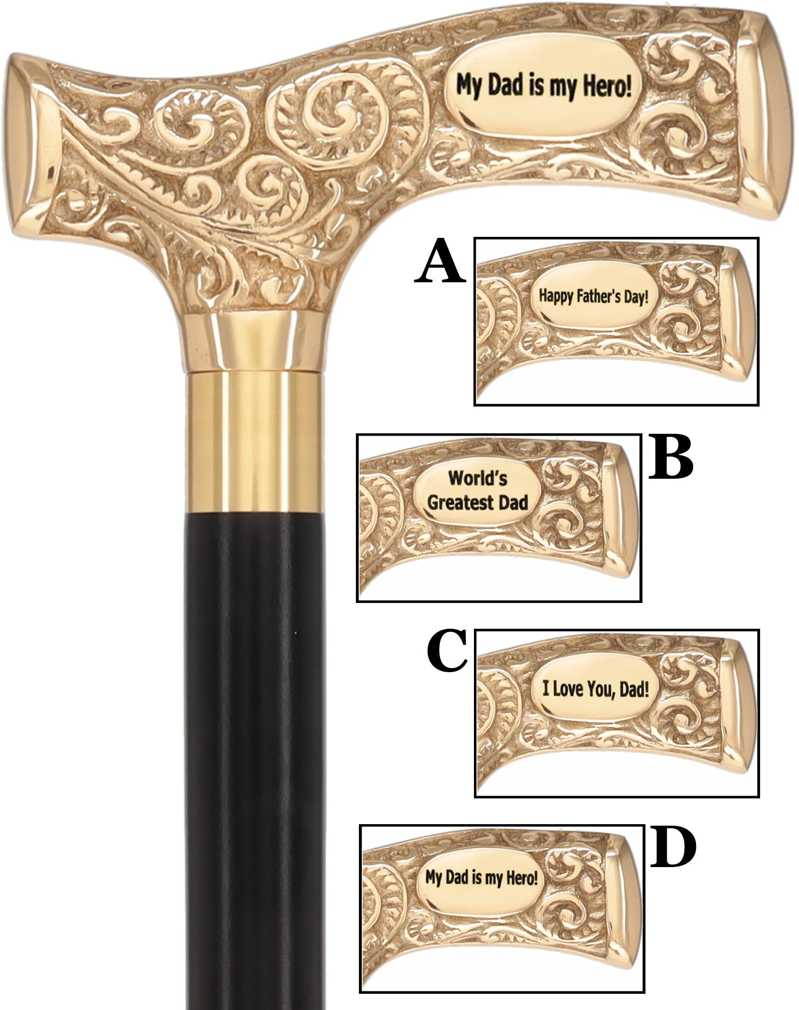 Father's Day Engraved Premium Brass Fritz Handle Walking Cane