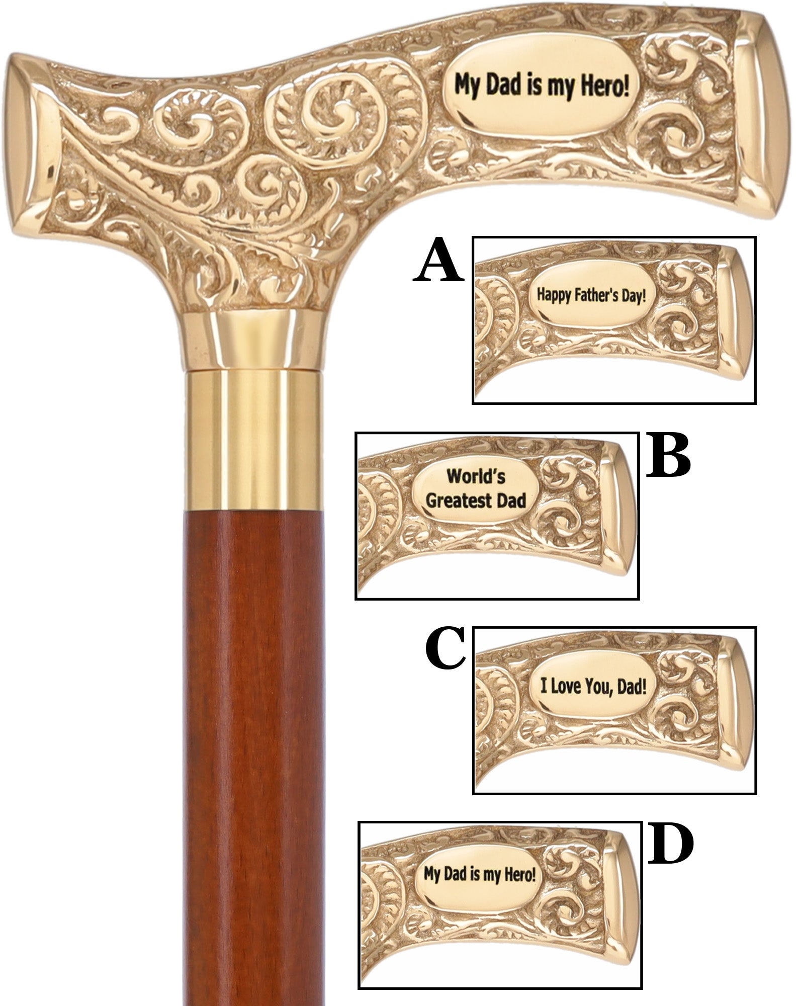 Father's Day Engraved Premium Brass Fritz Handle Walking Cane
