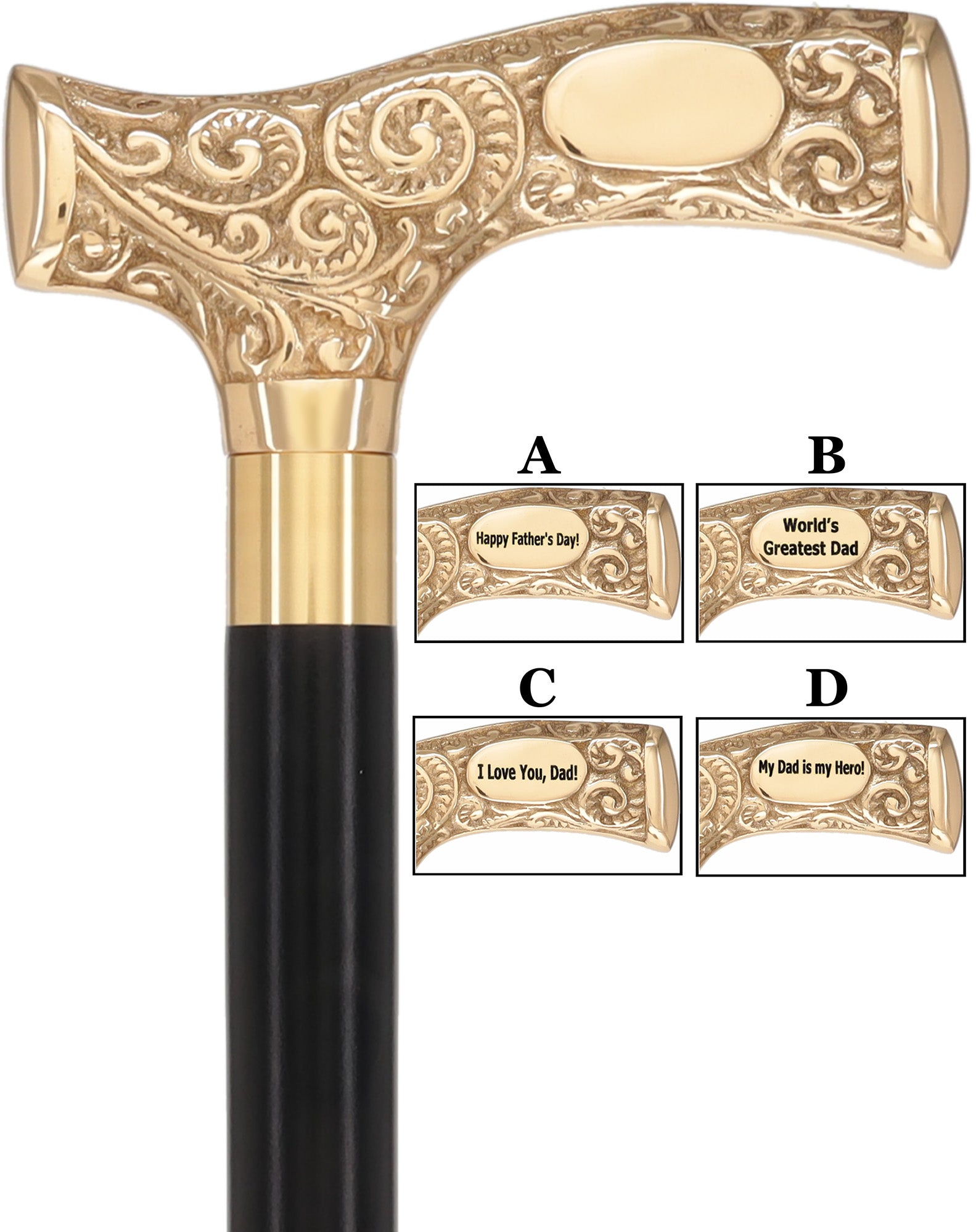 Father's Day Engraved Premium Brass Fritz Handle Walking Cane