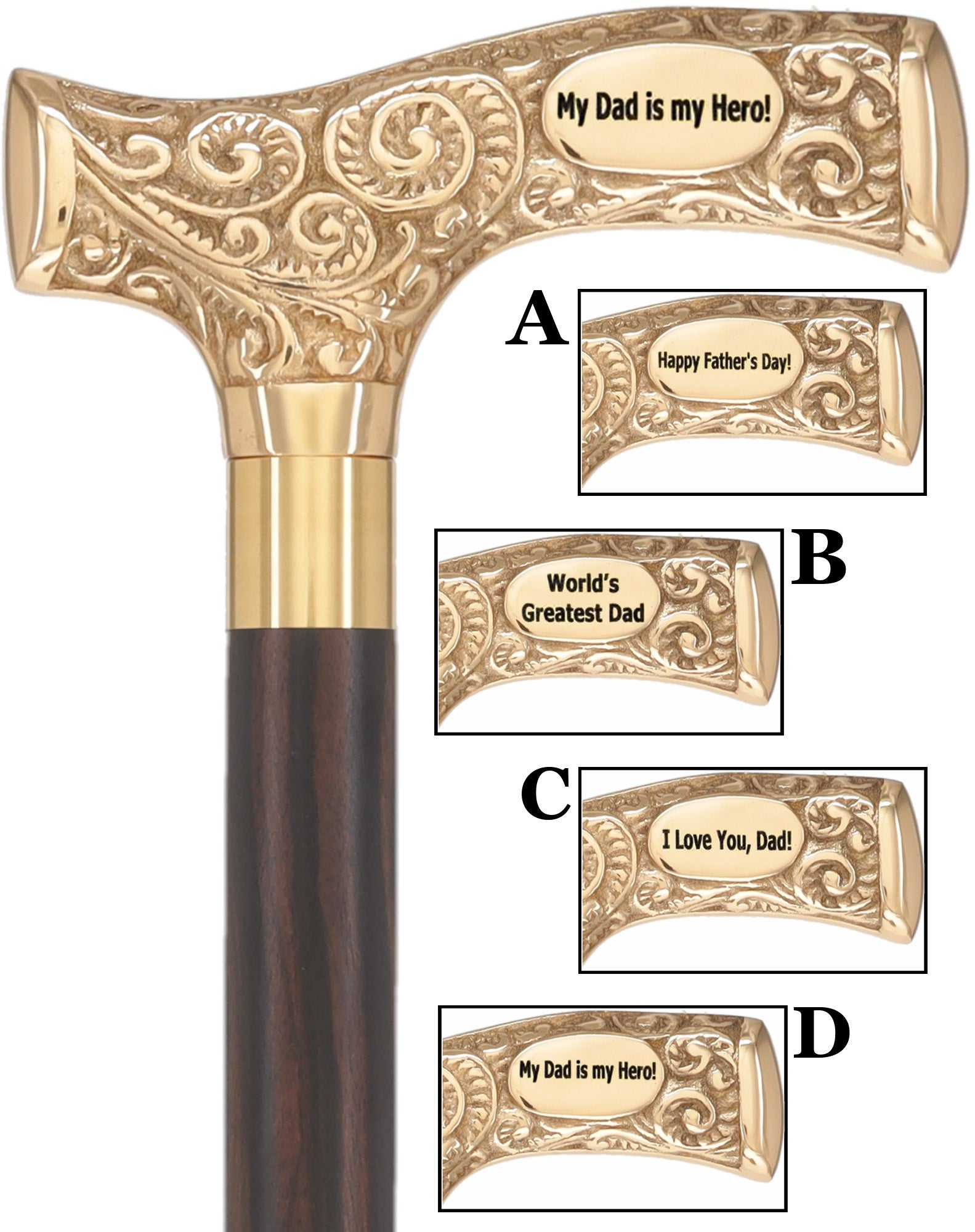 Father's Day Engraved Premium Brass Fritz Handle Walking Cane
