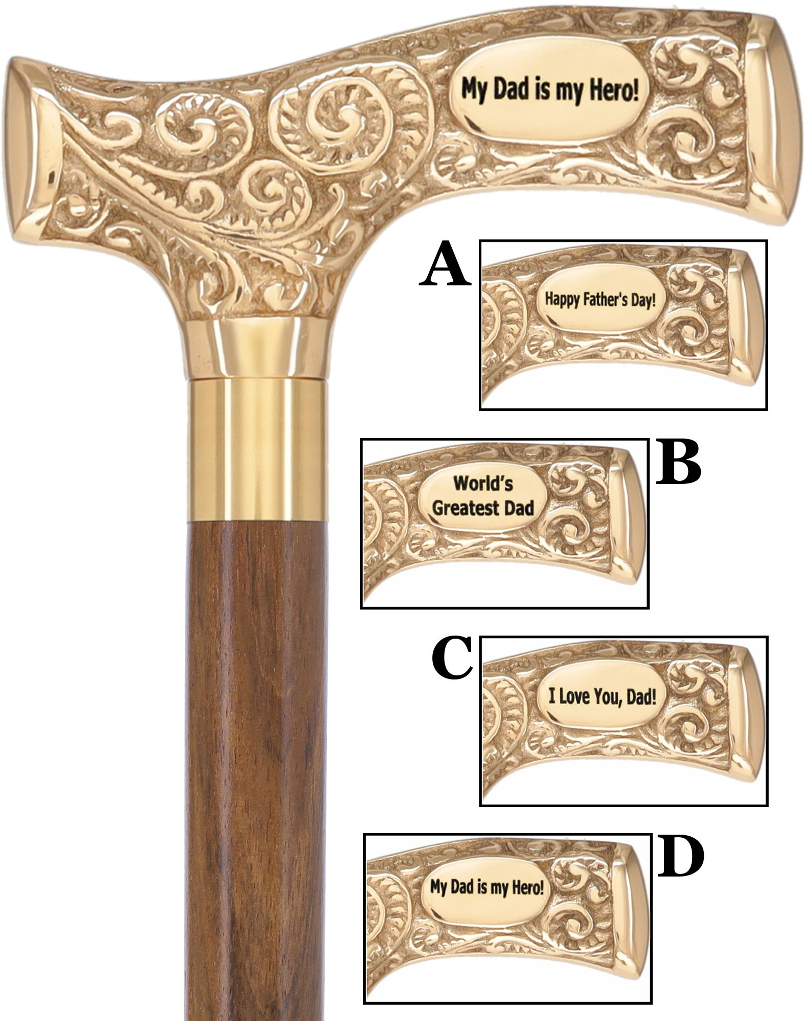 Father's Day Engraved Premium Brass Fritz Handle Walking Cane