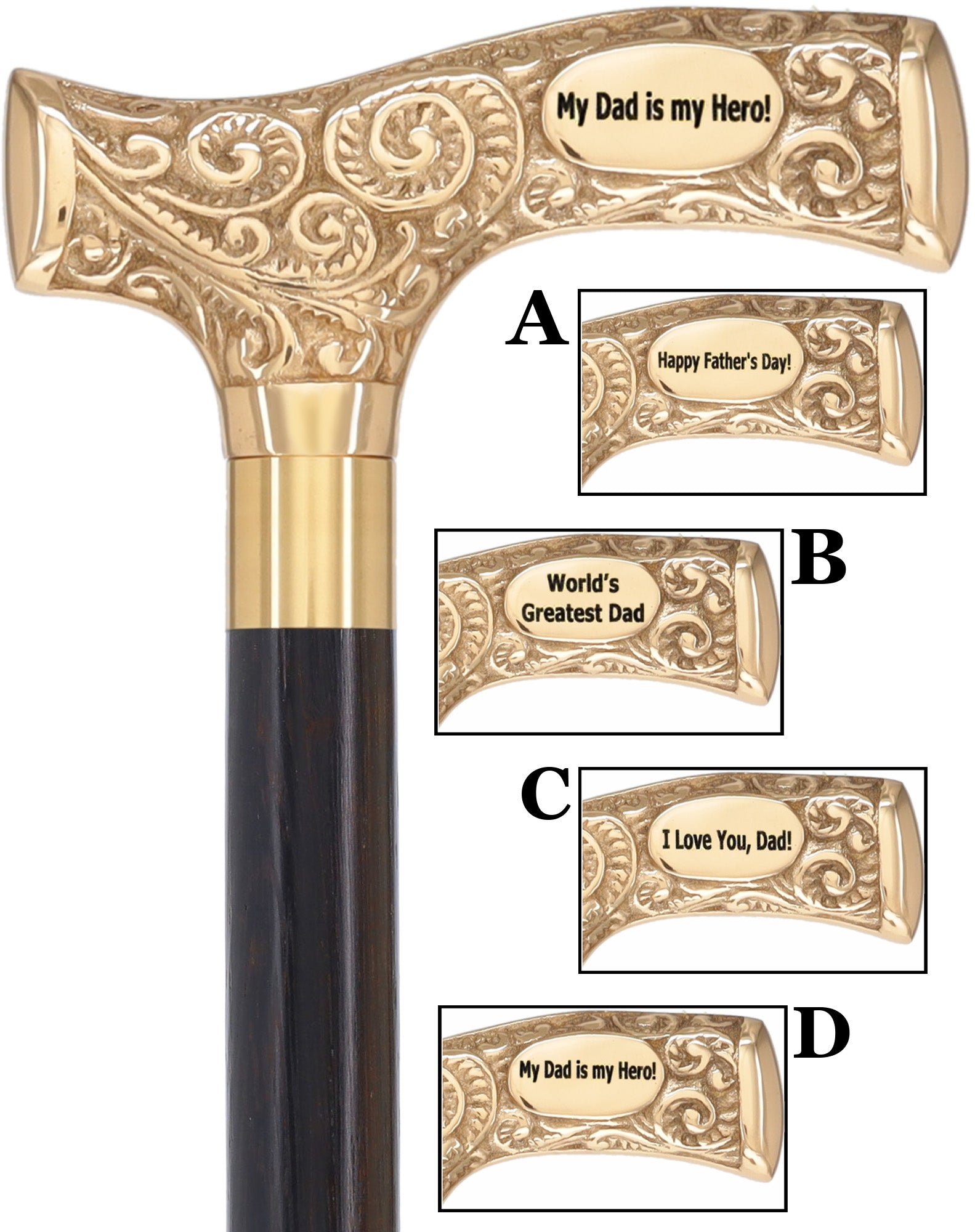 Father's Day Engraved Premium Brass Fritz Handle Walking Cane