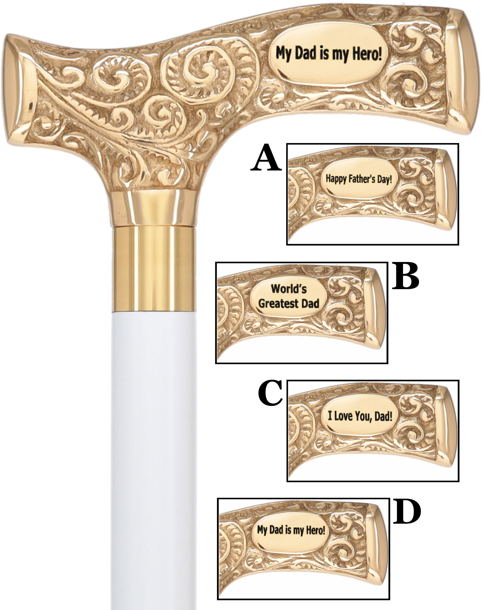 Father's Day Engraved Premium Brass Fritz Handle Walking Cane