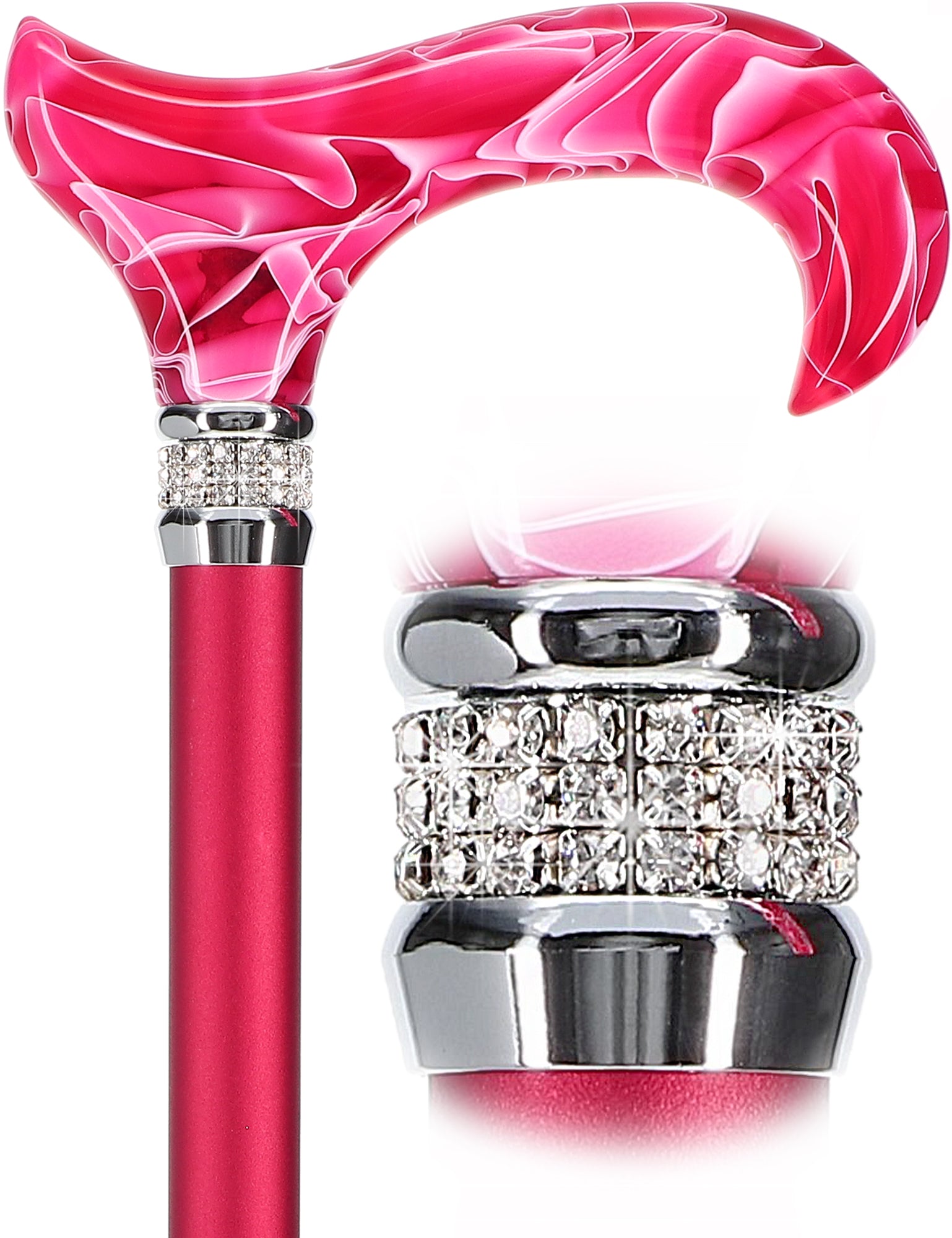 Vibrant Hot Pink Pearlz Rhinestone Orthopedic Derby Cane