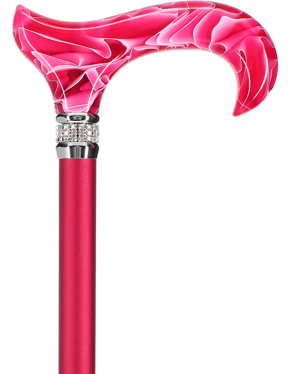 Rhinestone Designer Cane: Vibrant Magenta Red Exquisite Pearlz