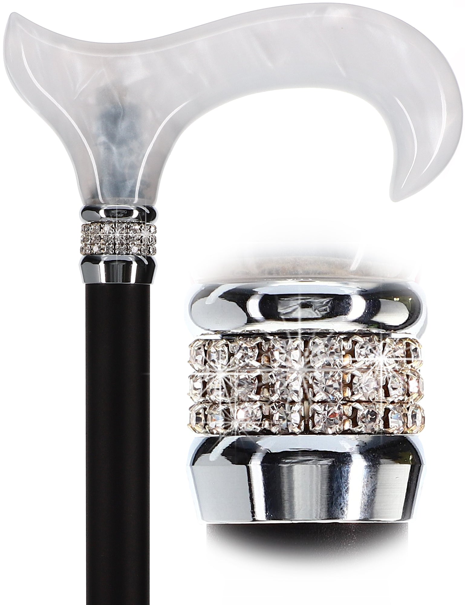 Black & White Pearlz Rhinestone Orthopedic Derby Cane